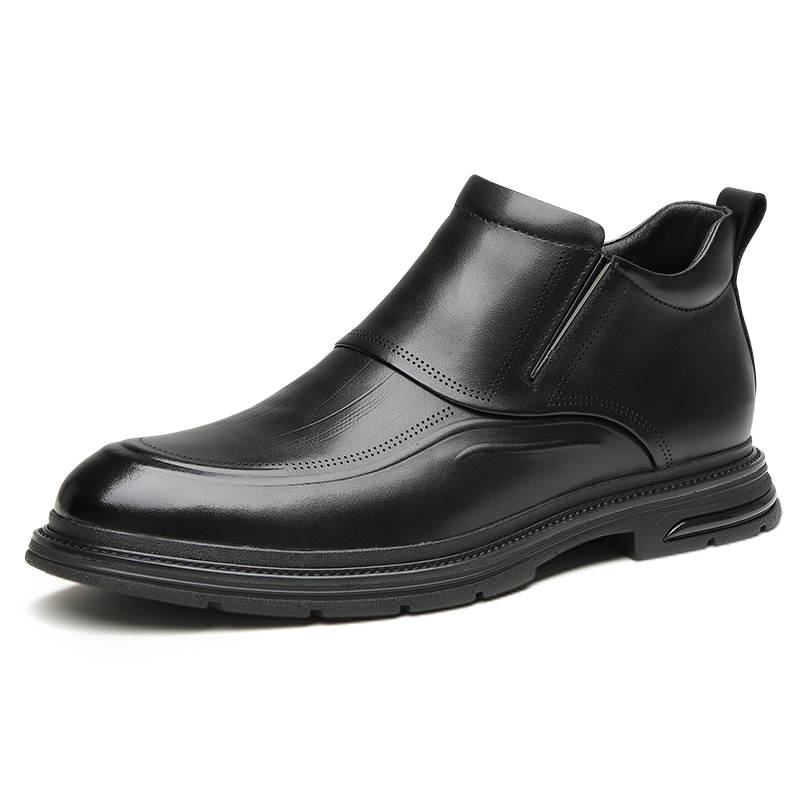 QIAONAI Genuine Leather British Style Business, Fleece Lined Thermal Casual Shoes Men's Black