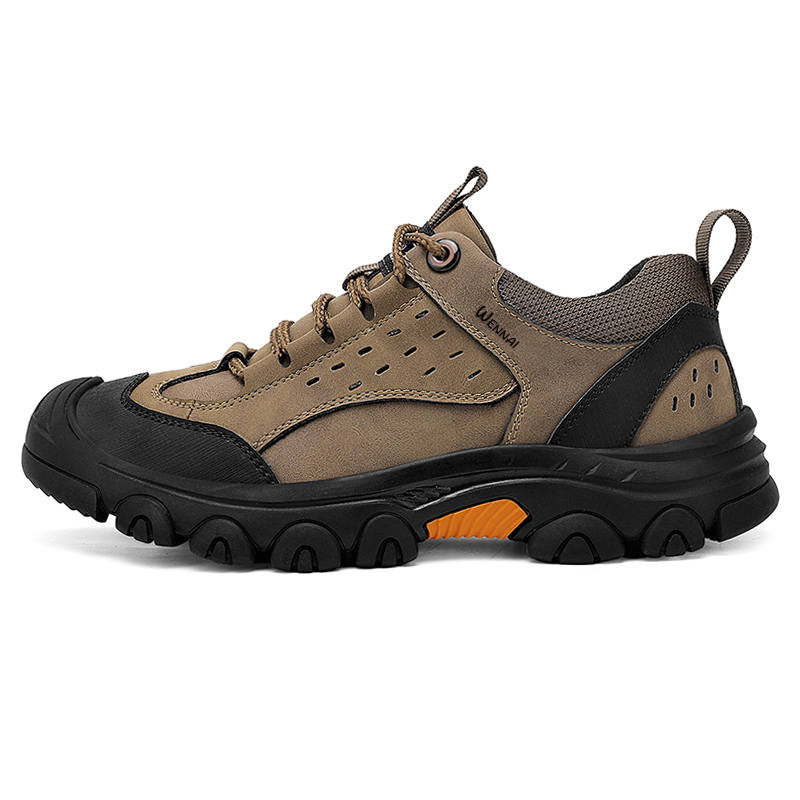 WENNAI Top Grain Cow Leather Casual Shoes Men's Khaki