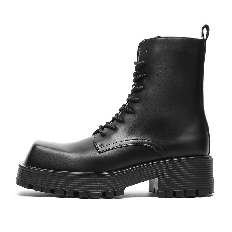 CHILANG CHILANG Microfiber Leather Short Combat Boots Men's Black