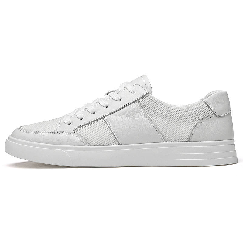 YINGLUNQISHI Top Grain Cow Leather Low top Skateboard Shoes Men's White