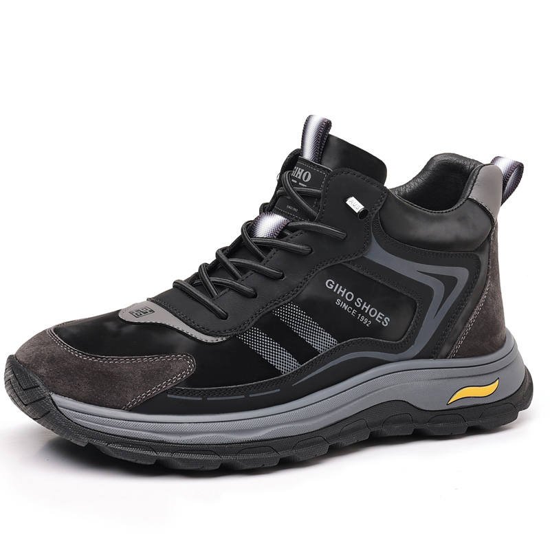 GIHO Insulated Shoes Cow Leather Slip Resistant Mid top Casual Shoes Men's Black