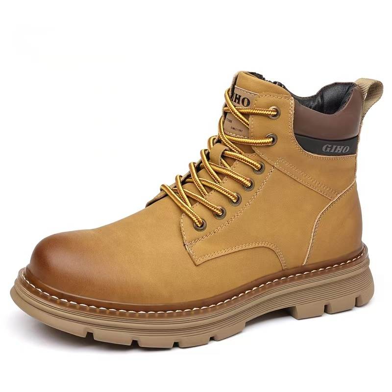 GIHO Combat Boots Cow Leather Short Yellow Boots Men's