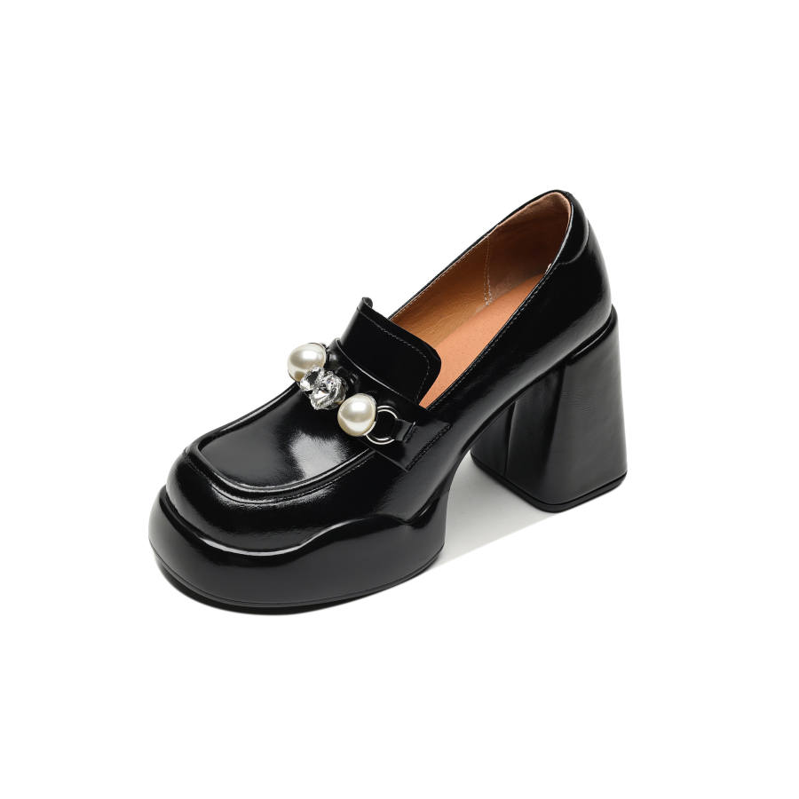 Hankermeet Cow Split Leather Chunky Heel High Heels 10cm Women's