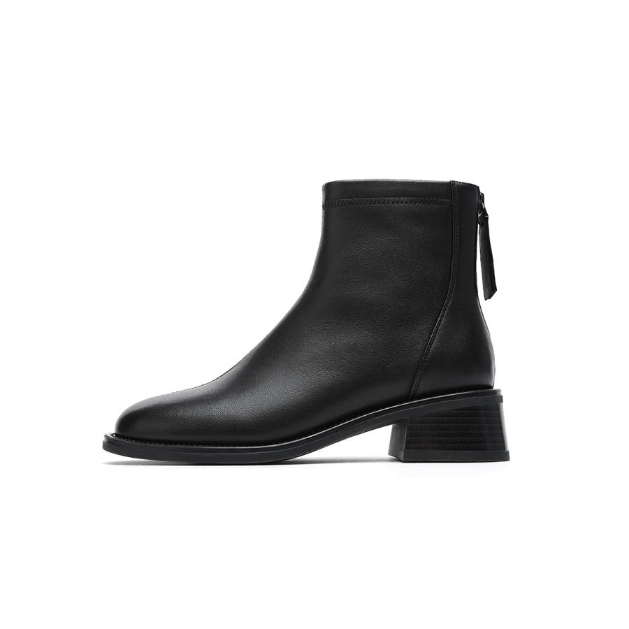GOLDLION Sheepskin Ankle Boots Chunky Heel Women's
