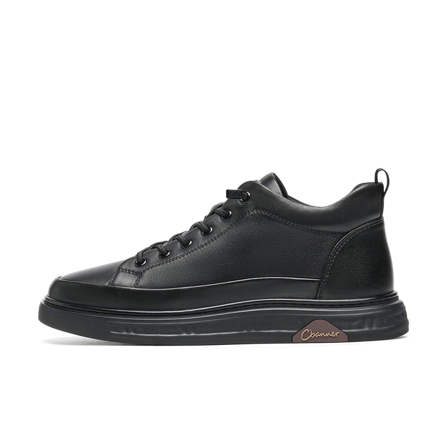 C°BANNER Cow Leather Low top Skateboard Shoes Men's Black Plus Size
