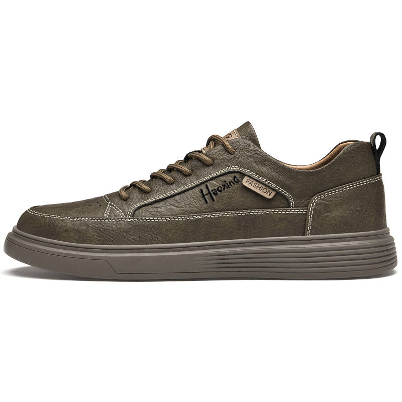 HAOXING Cow Split Leather Low top Skateboard Shoes Men's Khaki