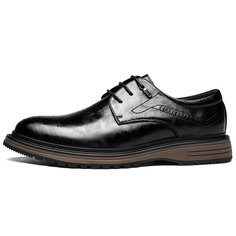 FAPAI Casual Leather Shoes Men's Low Top Black/Brown