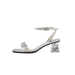 PWPJ Microfiber Leather One Strap Sandals Women's Silver