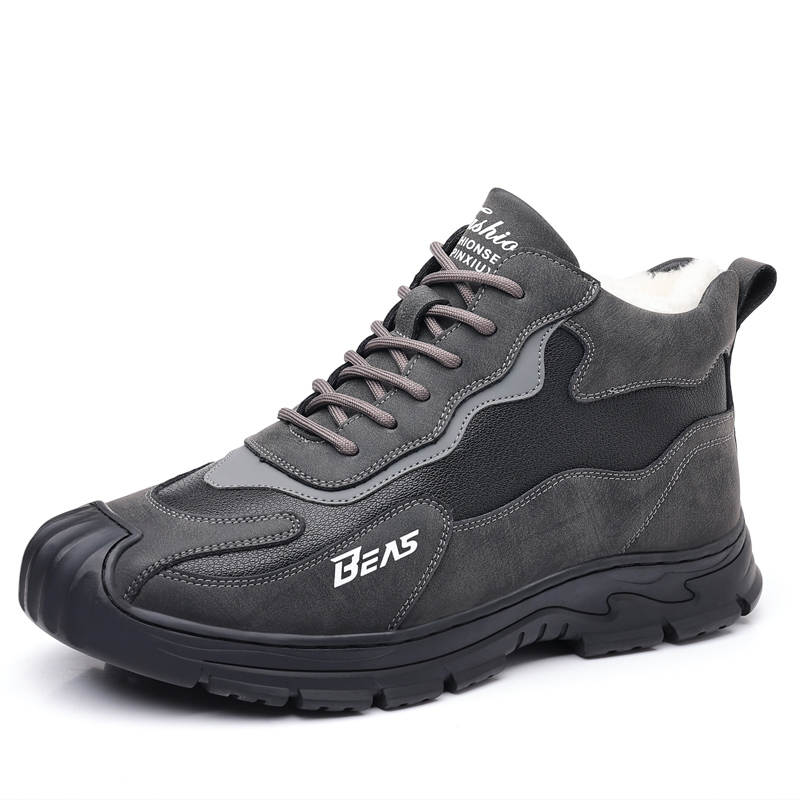 DAGUANGUIREN Cow Split Leather Classic Trendy Fashion Vintage Comfortable Versatile Fleece Lined High top Casual Shoes