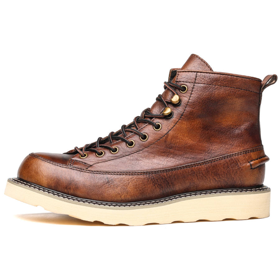 DIENGRLEY Top Grain Cow Leather Short Combat Boots Men's