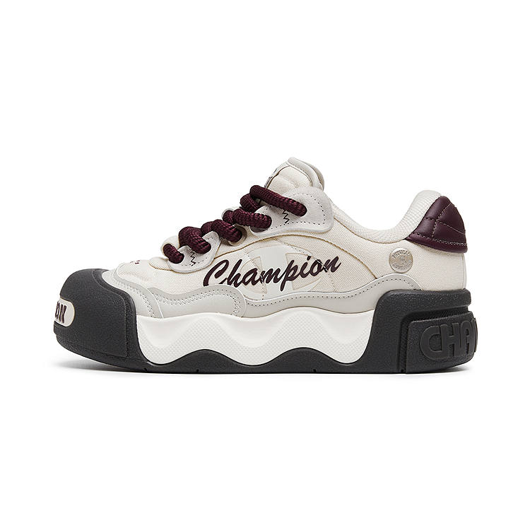 Champion Low Sugar Puffy Shoes Textile, Synthetic Leather Balance Low top Skateboard Shoes Women's Linen/Burgundy