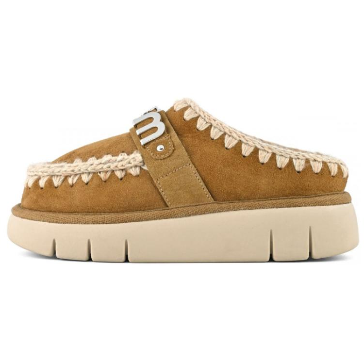 MOU Rubber Sole Quiet Odor Resistant Quiet Odor Resistant Closed Toe Slippers Women's Brown