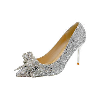 Luji Pu Slim Heel High Heels Women's Silver