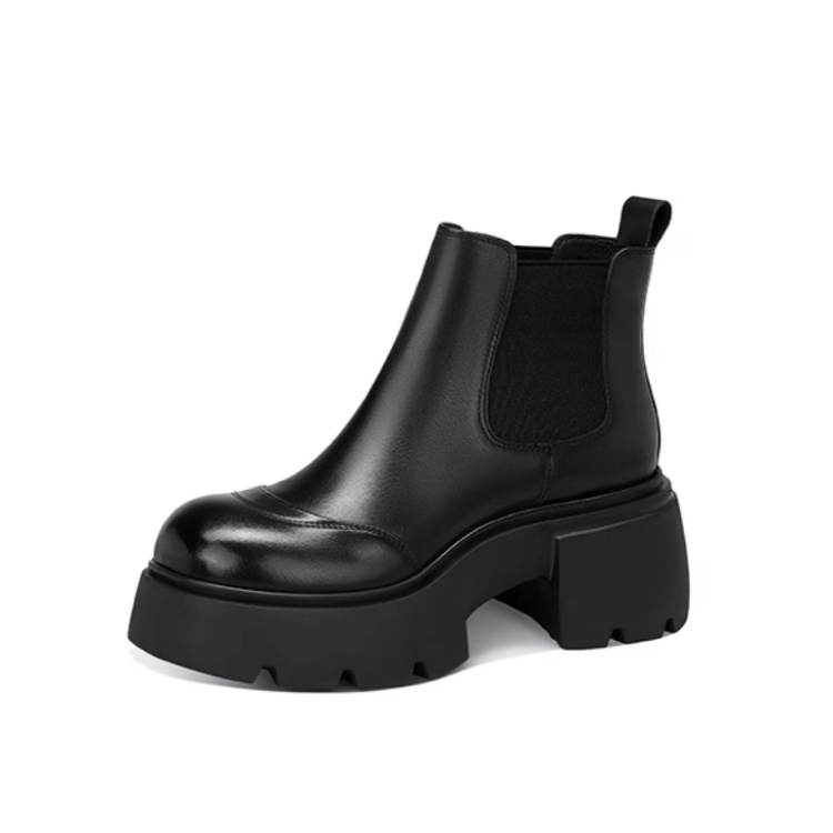 JESSICA SOPHIA Cylinder Boots Top Grain Cow Leather Short Chelsea Boots 6CM Women's