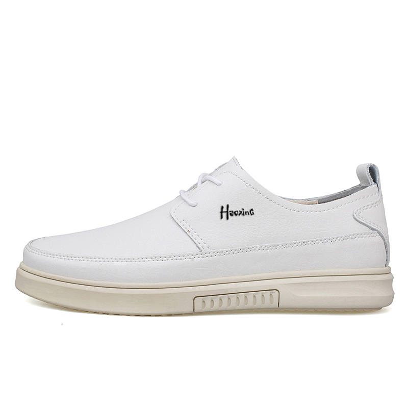 HAOXING Cow Split Leather Men's Casual Shoes Men's White