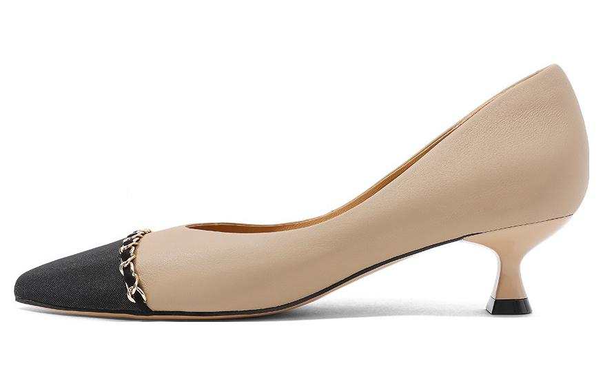 CAMEIDO Leather Slim Heel High Heels 4.0cm Women's Apricot