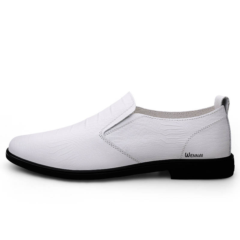 WENNAI Top Grain Cow Leather Casual Shoes Men's White