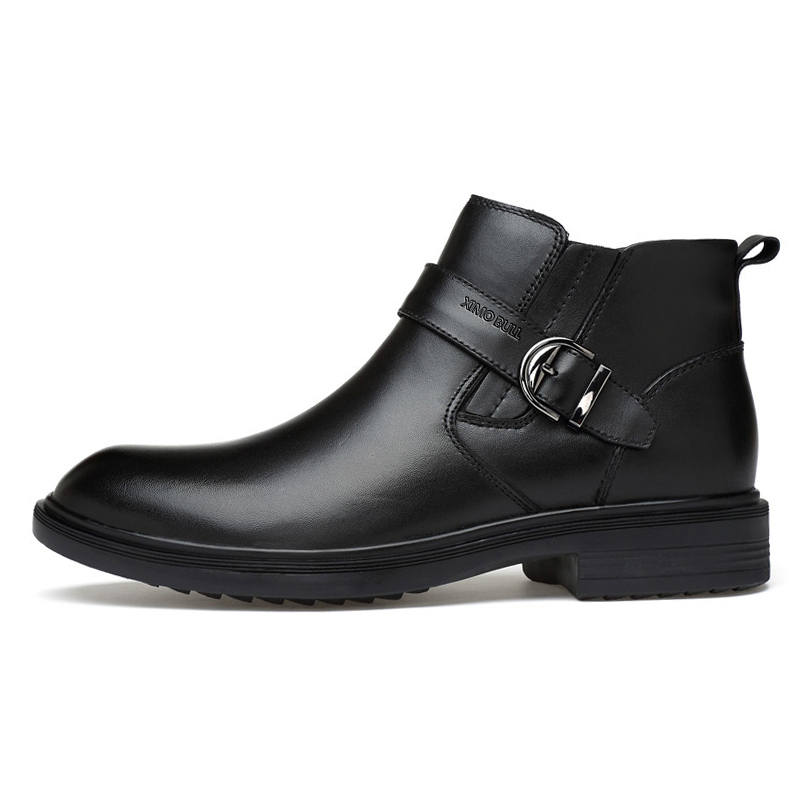 XIMO BULL Top Grain Cow Leather Short Combat Boots Men's Black