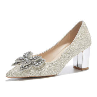 TAOLEI Chunky Heel High Heels Women's Silver
