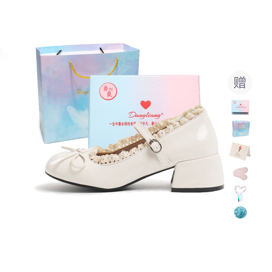 DANGLIANG Pu Chunky Heel Mary Jane Shoes Women's Gift Box Set