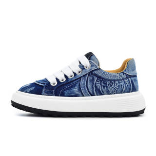 BULLKVIE Denim Slip Resistant Slip Resistant Low top Skateboard Shoes Men's Blue