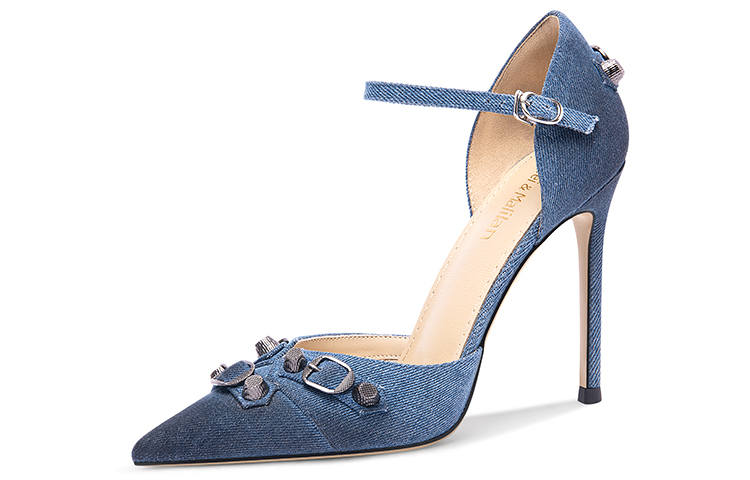 Lily Wei Denim Slim Heel High Heels 10cm Women's