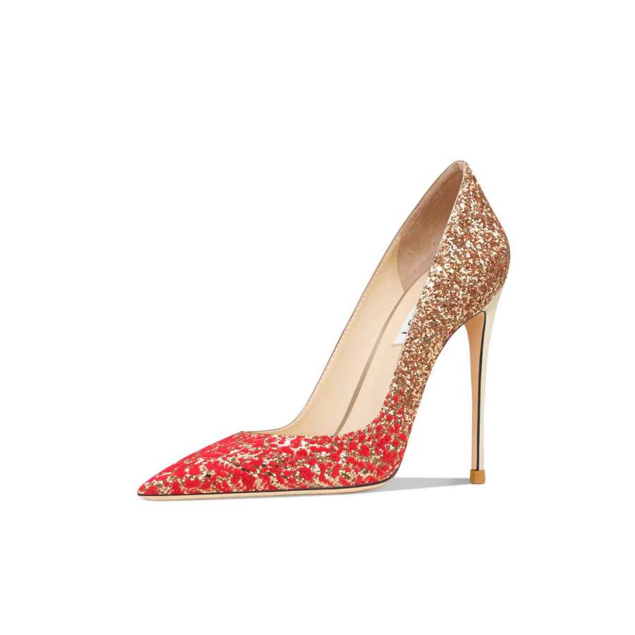 Suyymakk Slim Heel High Heels Women's Red Velvet Sequins