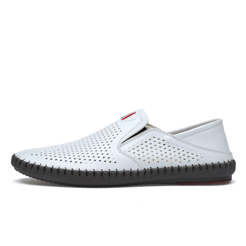 WENNAI Top Grain Cow Leather Casual Shoes Men's White