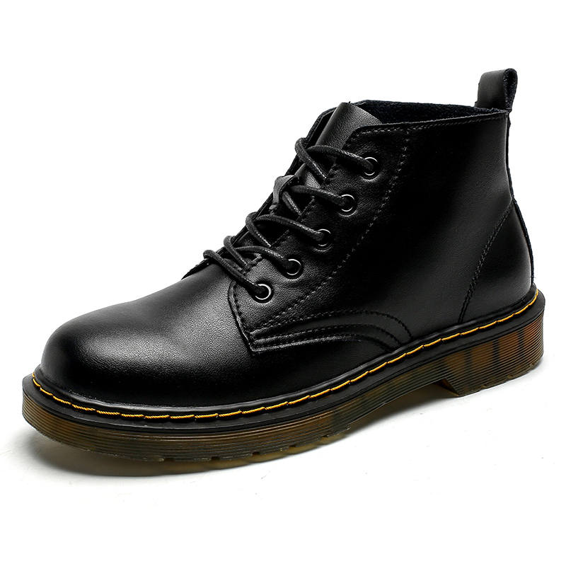KAQIAODI Cow Split Leather Short Combat Boots Men's Black