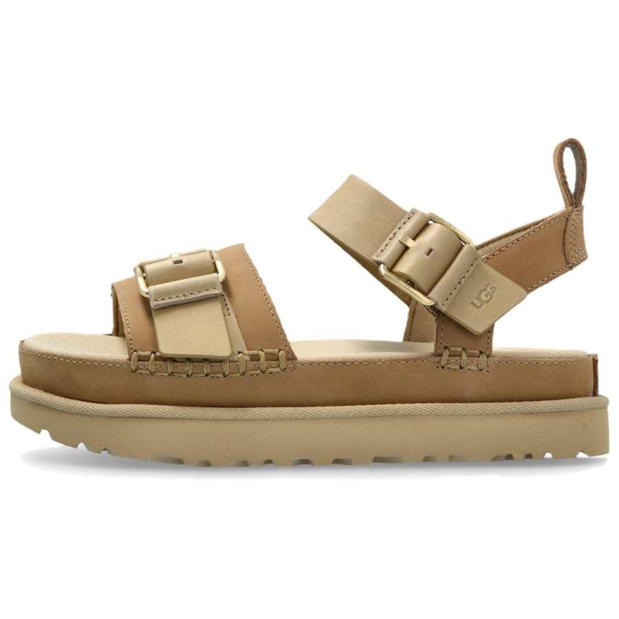 UGG UGG GOLDENSTAR VILLA Leather One Strap Sandals Women's Beige