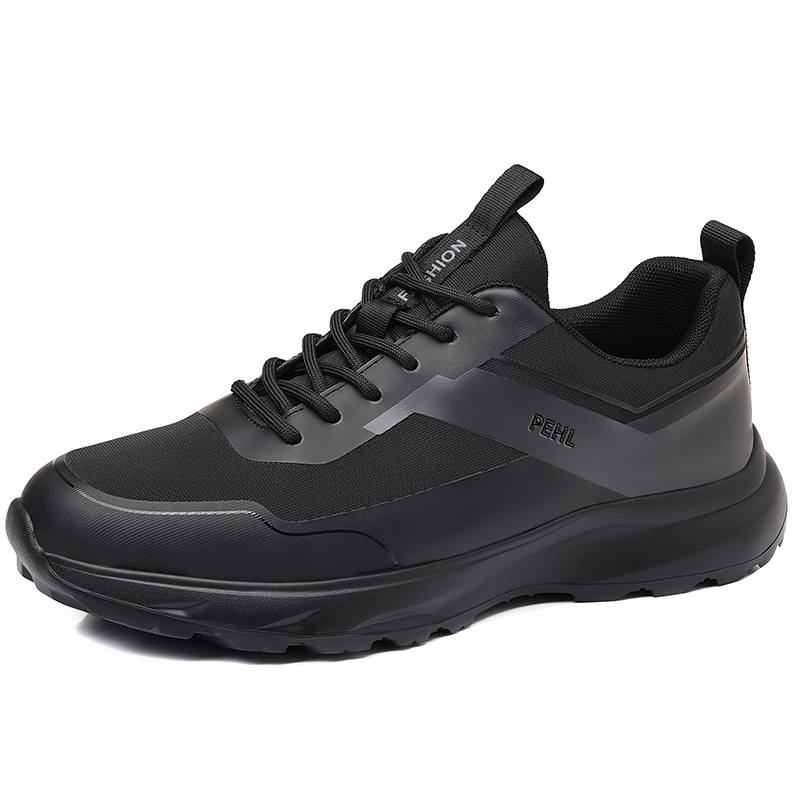 PEHL Top Grain Cow Leather Cushioning Abrasion Resistant Cushioning, Wear Resistant Low top Casual Shoes Black
