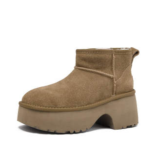 CAMEIDO Cow Split Leather Thermal Short Snow Boots Women's Brown