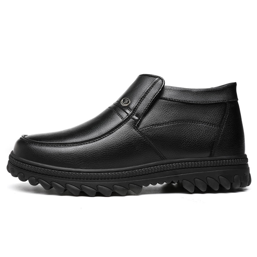 CHINT Casual Leather Shoes Men's Mid Top Black