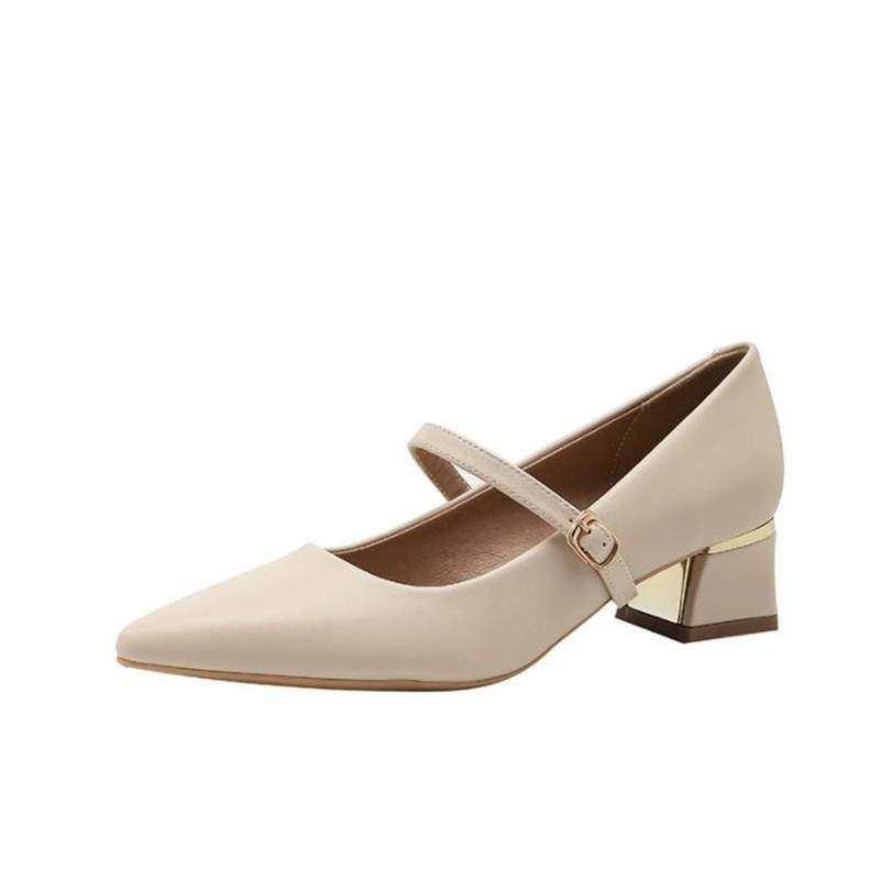 TATAYA Microfiber Leather Chunky Heel Mary Jane Shoes Women's Apricot