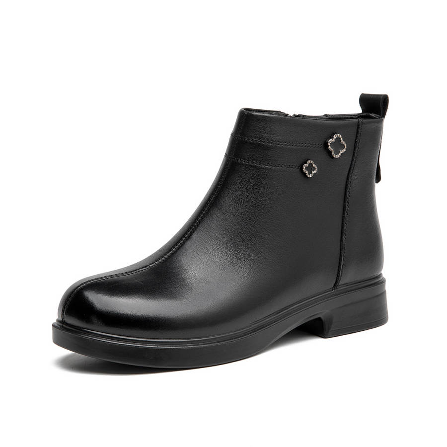 AOKANG Cow Leather Ankle Boots 3cm Women's Black
