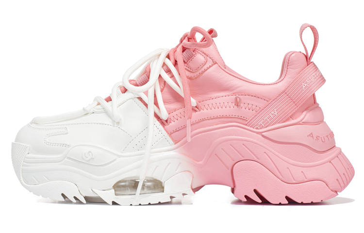 VITTORIO VENTURA Top Grain Cow Leather Low top Chunky Sneakers Women's Pink White