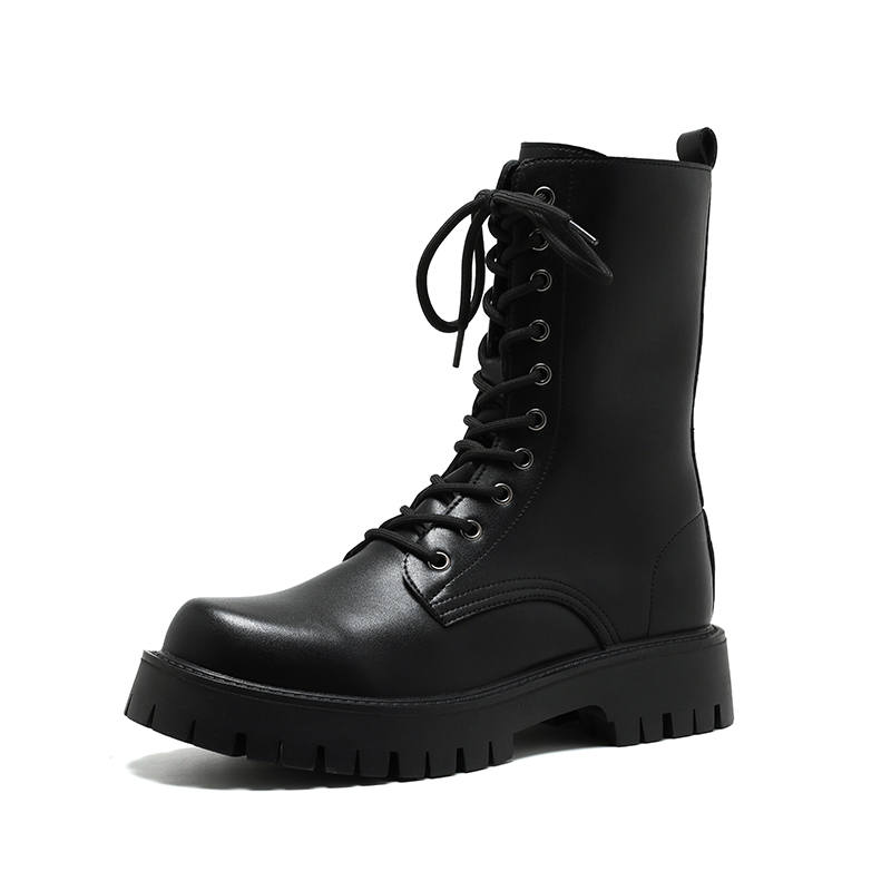 V ZERO FIVE V ZERO FIVE Microfiber Leather Crew Combat Boots 3cm Men's Black
