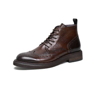 SAINTNJORD Top Grain Cow Leather Short Combat Boots Men's Dark Brown