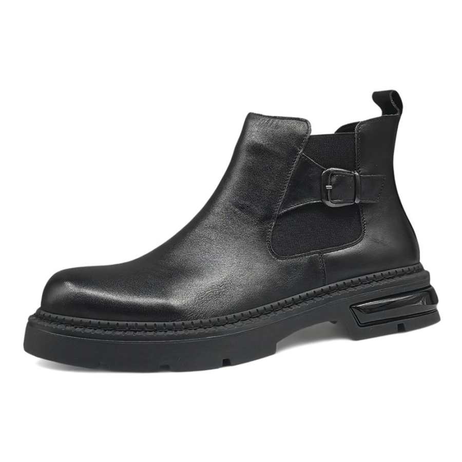 Devanro Devanro Top Grain Cow Leather Short Chelsea Boots 3cm Men's Black