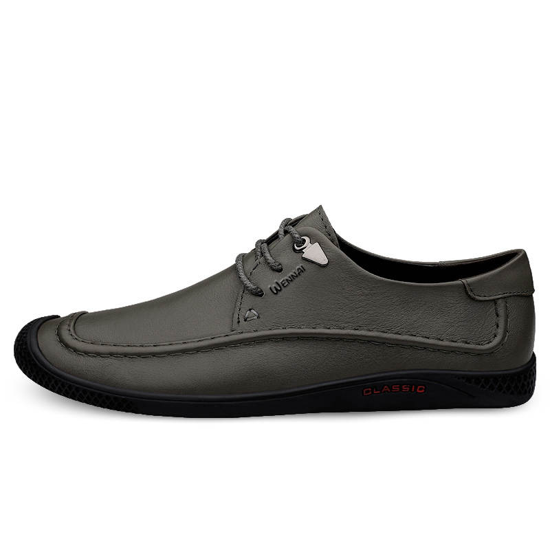 WENNAI Top Grain Cow Leather Casual Shoes Men's Gray