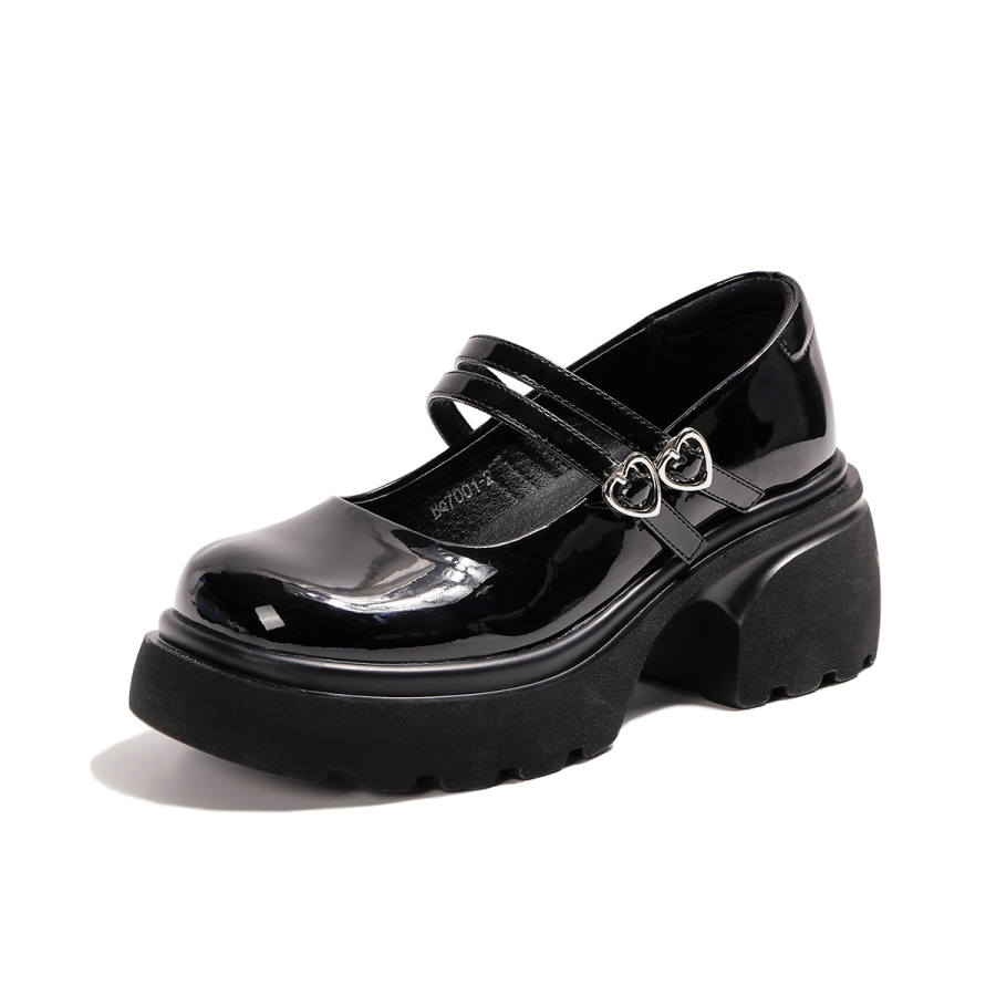 BOJUEMAO Cow Split Leather Chunky Heel Mary Jane Shoes Women's
