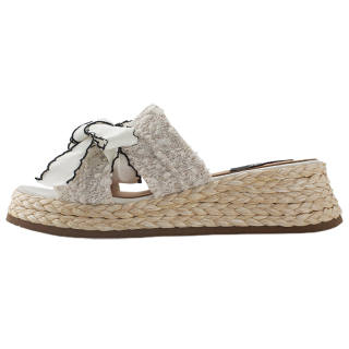 MIAOLV Rubber Sole Woven Slip Resistant, Odor Resistant, Quick Dry Slide Slippers Women's Ecru
