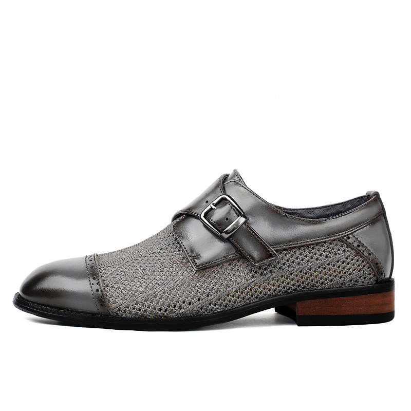 YINGLUNQISHI Top Grain Cow Leather Low top Casual Shoes Unisex Gray