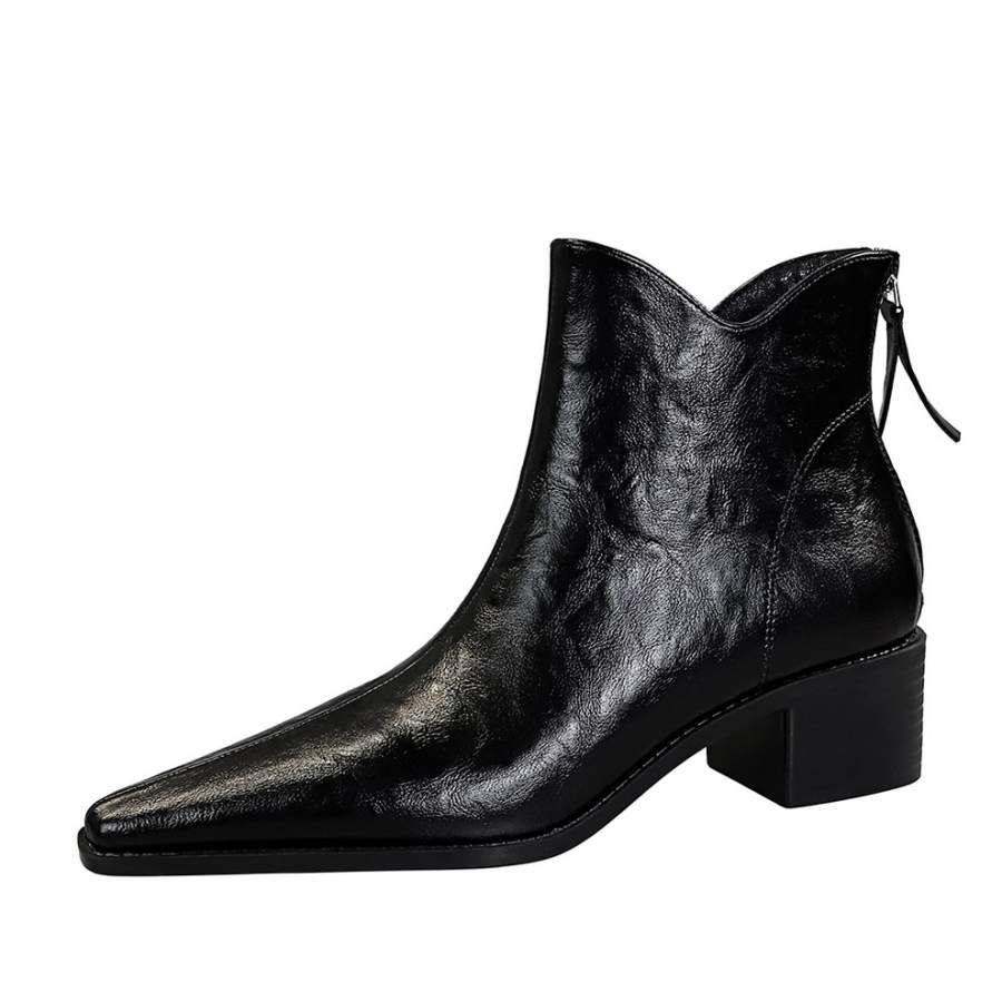 DUNNU Leather Ankle Boots 4cm Women's Black