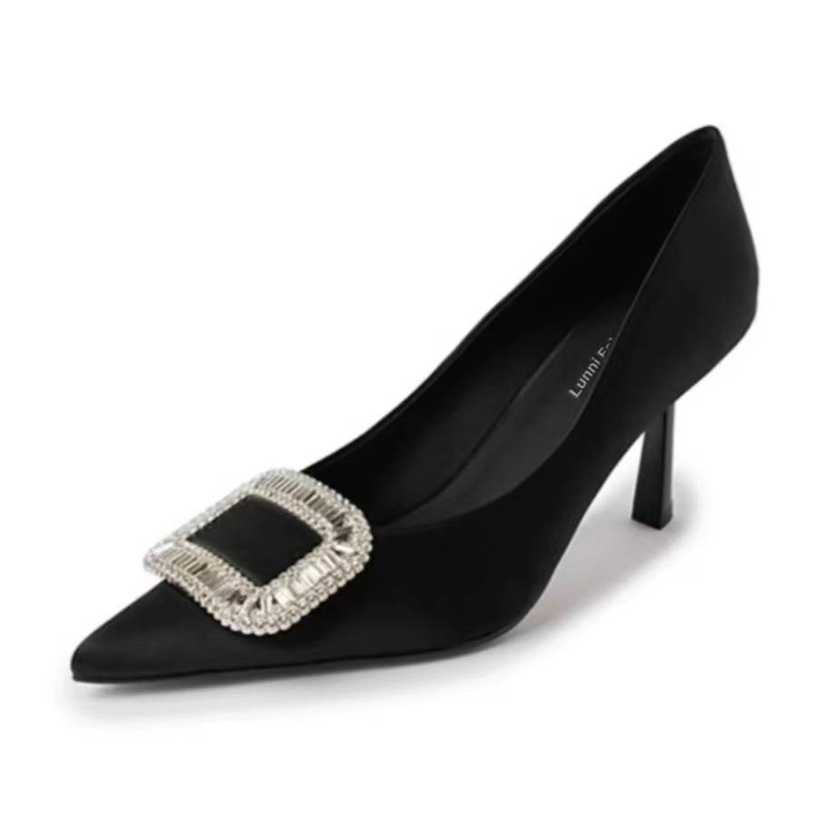 LUNNIFEIYA Pu Slim Heel High Heels Women's Black