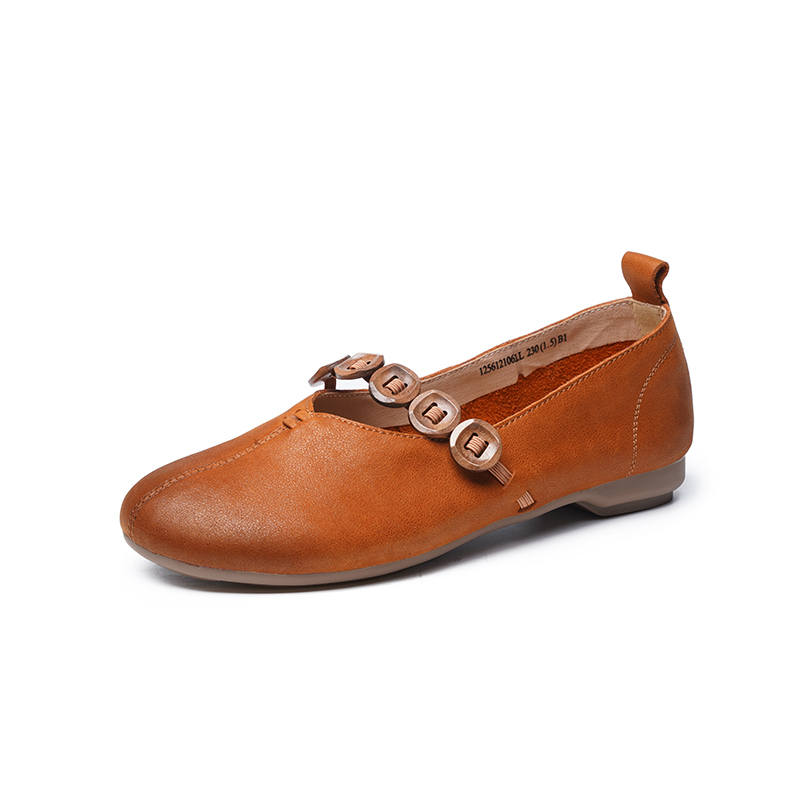 AOKANG Cow Leather Chunky Heel Mary Jane Shoes Women's