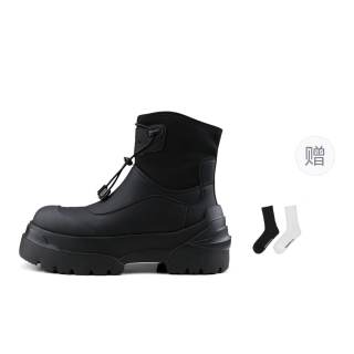 HANQIAORIJI Heavyweight Collection Cow Split Leather Ankle Boots 5CM Unisex Black