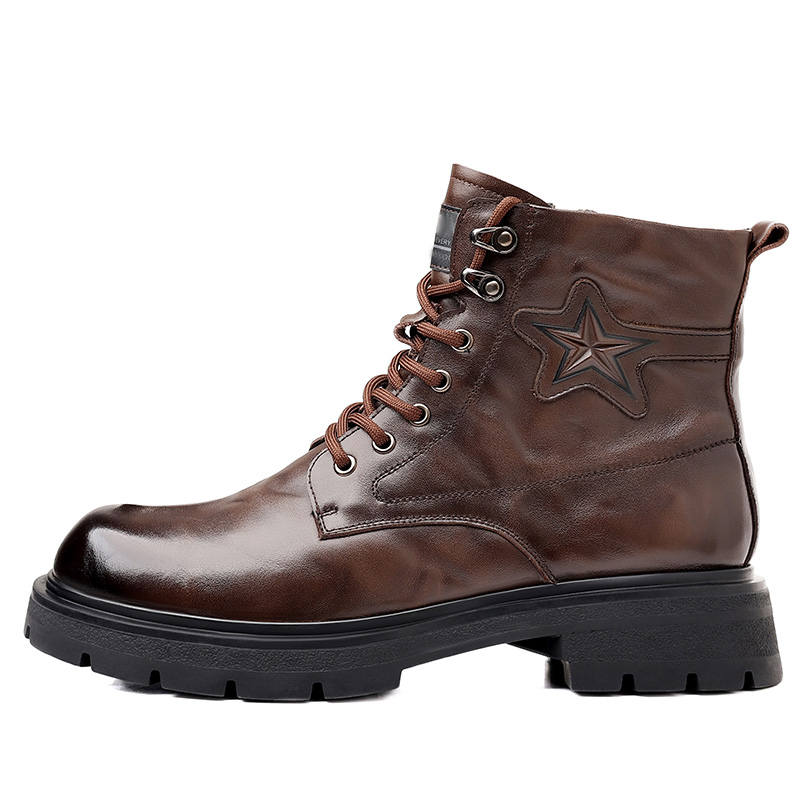 MODENGPAN MODENGPAN Top Grain Cow Leather Short Combat Boots Men's