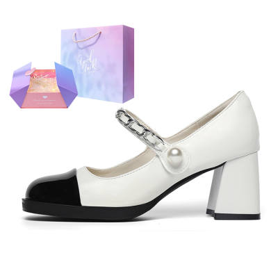 MABEL&CO Microfiber Leather Chunky Heel Mary Jane Shoes 7cm Women's