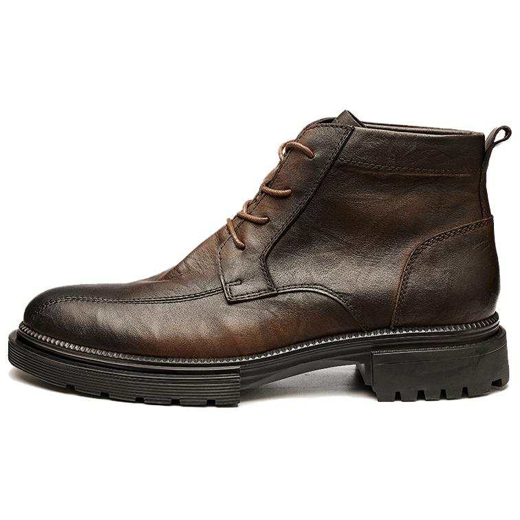 Brounvanm Brounvanm Top Grain Cow Leather Ankle Boots 4cm Men's